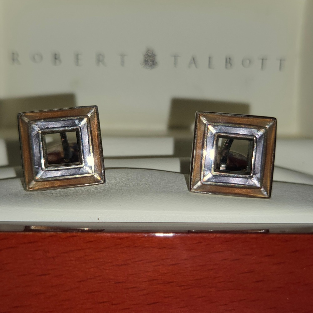 Robert Talbott Whale Back Mens Sterling Silver Cufflinks Hinged Wooden Box